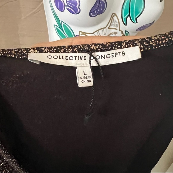 Collective Concepts Black Rose Gold Shimmer Peplum Blouse - Picture 4 of 4